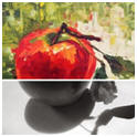 Apple a Day #2 - Painted by Susan Barri  from a Black and White photo that's one of hundreds of free reference photographs on Paint My Photo. 